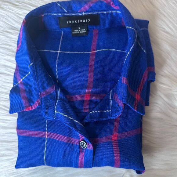 Sanctuary Haley Tie Front Button Down Flannel Shirt Size Small - Picture 11 of 13